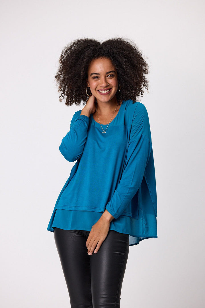 Label Remy Long Sleeve Overlay Top Teal
