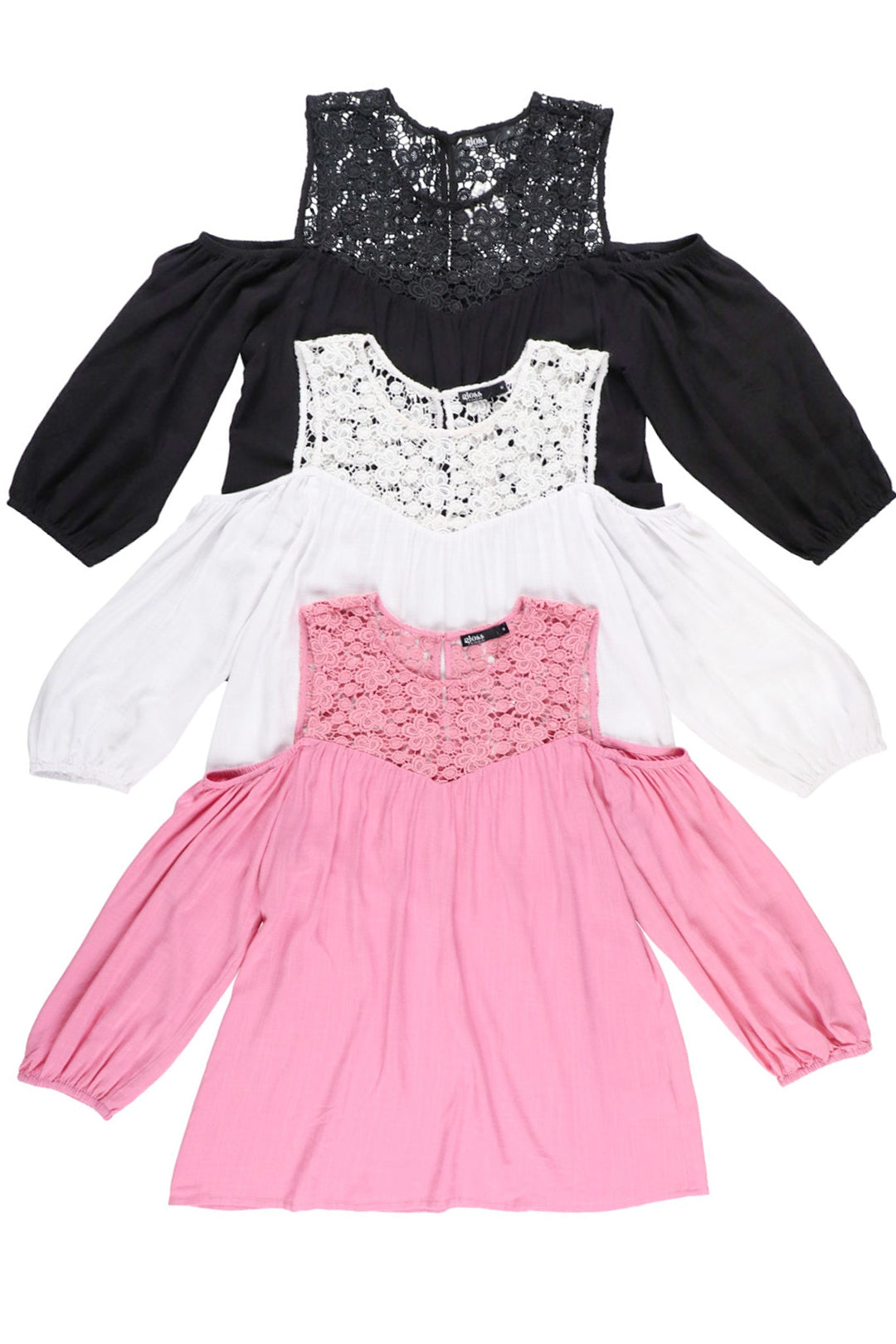 Gloss by Tayla Lace Cold Shoulder Top Pink
