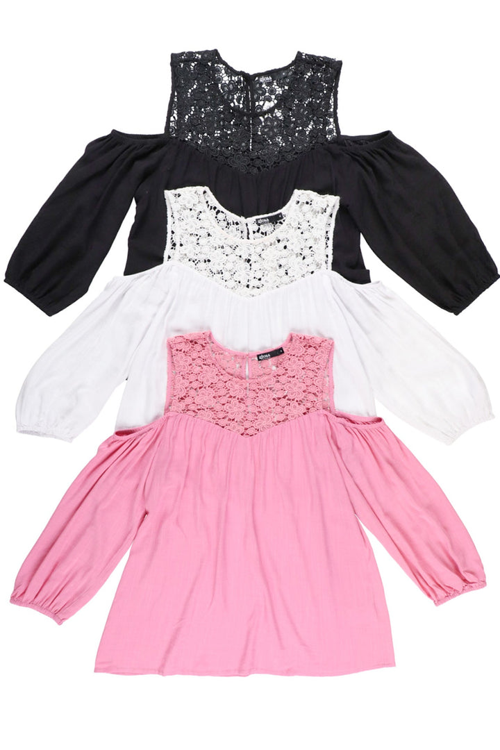 Gloss by Tayla Lace Cold Shoulder Top Pink