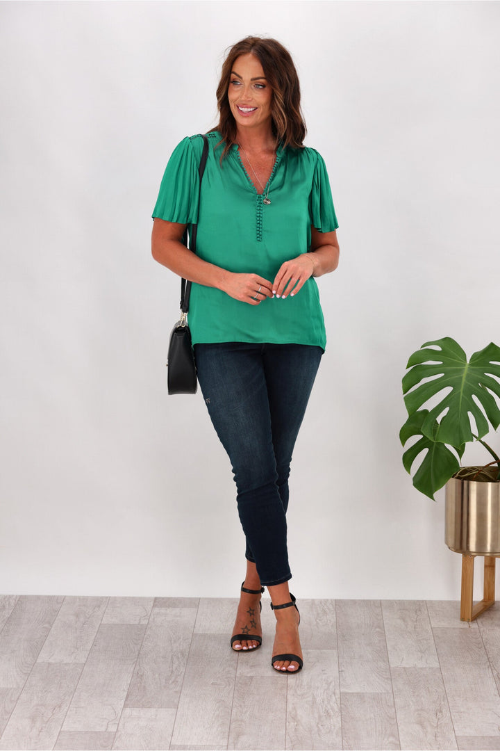 Gloss by Calla Pleat Sleeve Top Teal Green