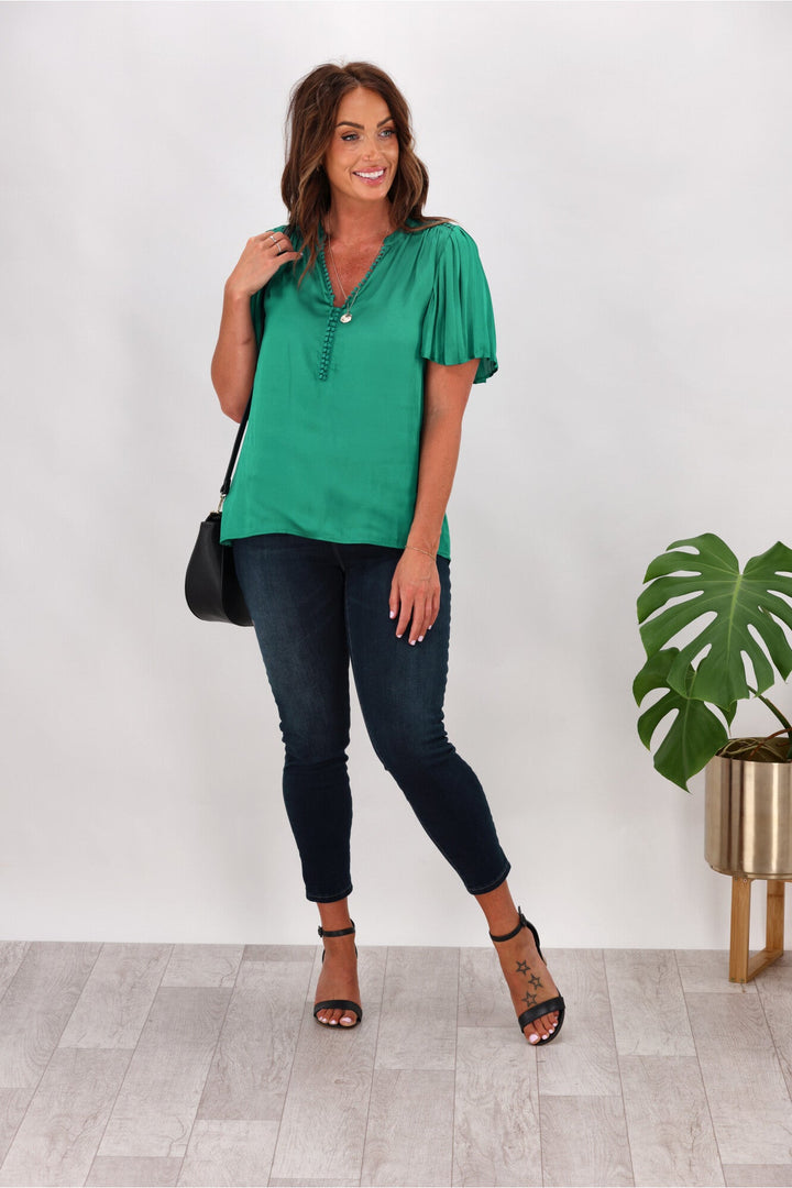 Gloss by Calla Pleat Sleeve Top Teal Green