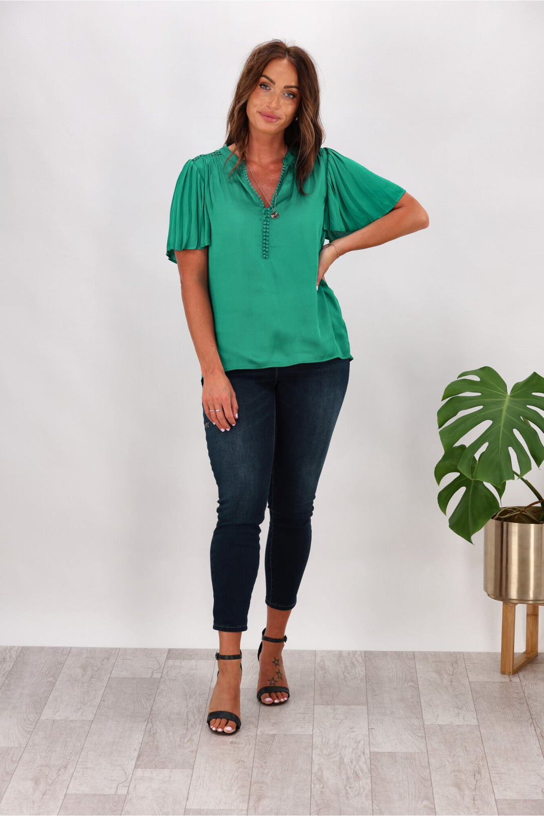 Gloss by Calla Pleat Sleeve Top Teal Green