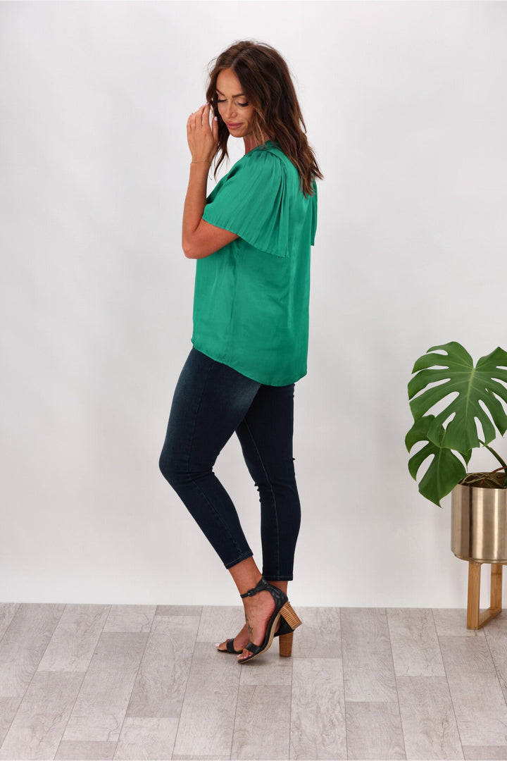 Gloss by Calla Pleat Sleeve Top Teal Green