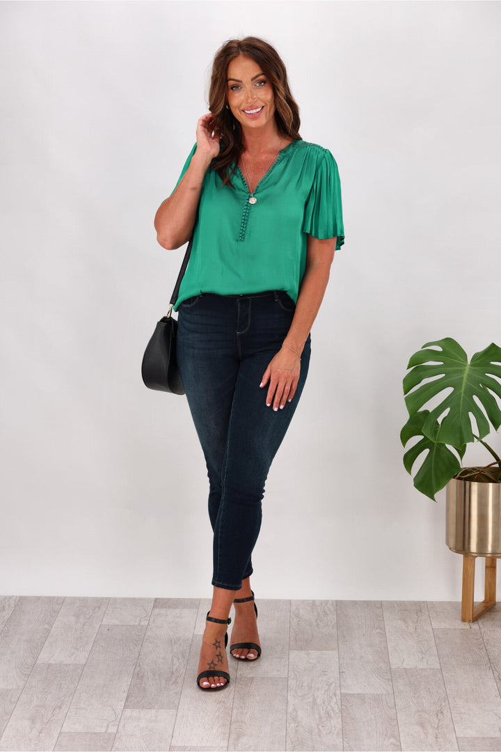 Gloss by Calla Pleat Sleeve Top Teal Green