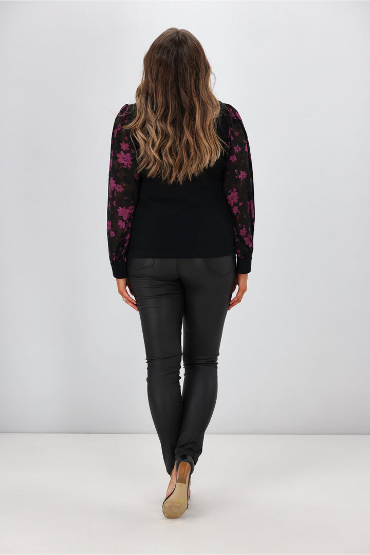 Gloss By Juliette Puffed Sleeve Top w Black Purple Floral