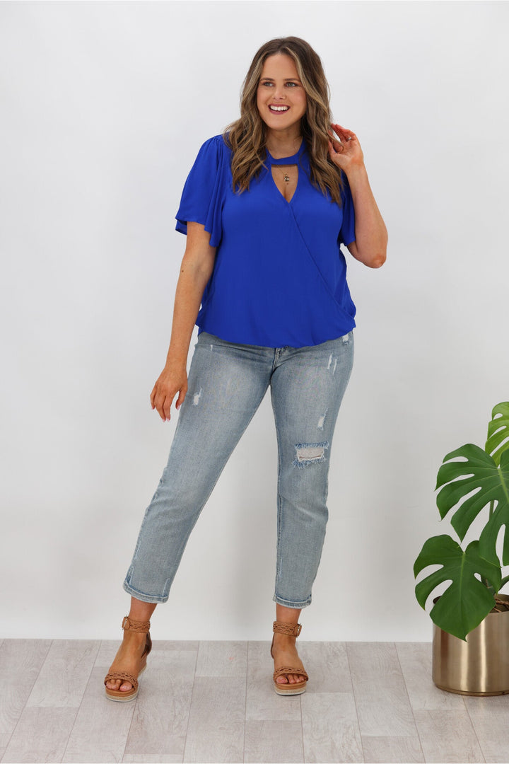 Gloss by Maria Crossover Front High Neck Blouse Cobalt