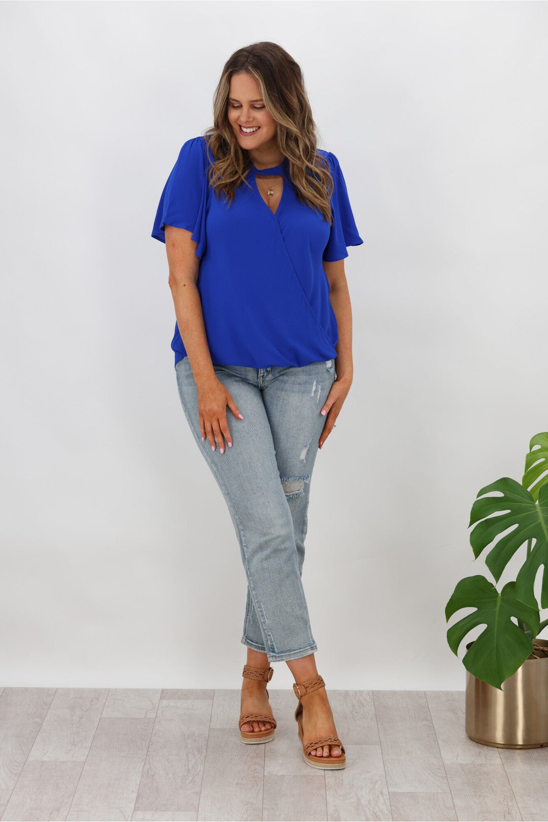Gloss by Maria Crossover Front High Neck Blouse Cobalt