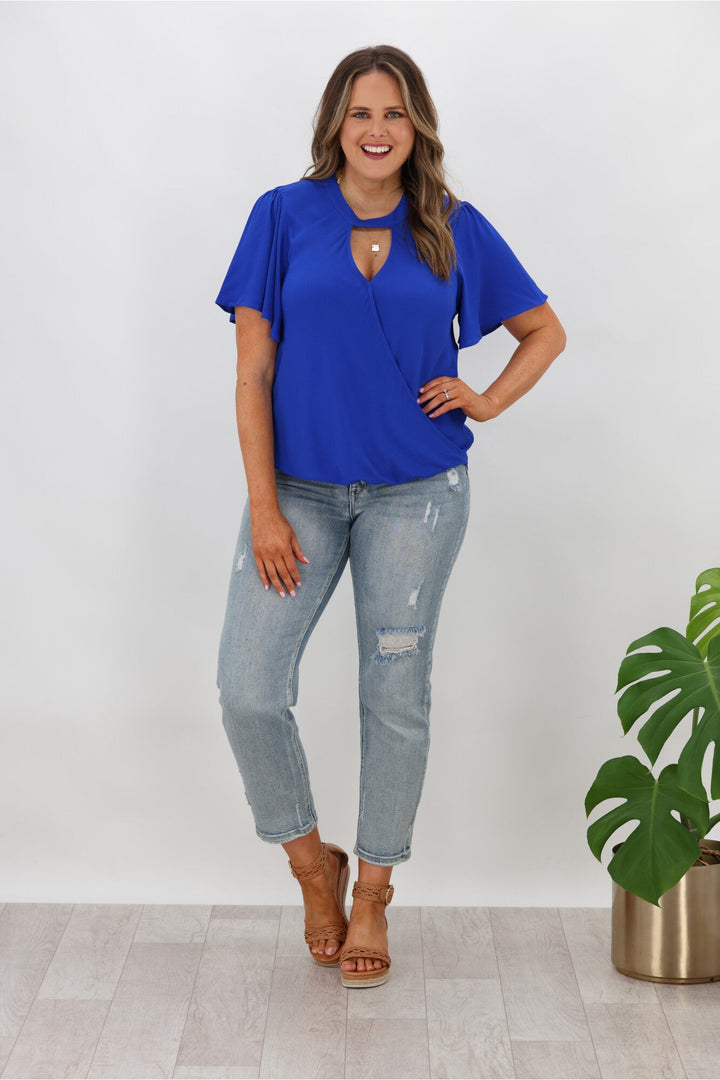 Gloss by Maria Crossover Front High Neck Blouse Cobalt