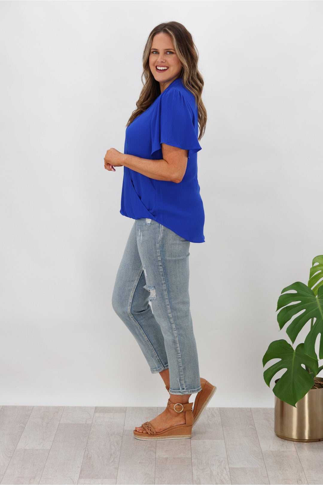 Gloss by Maria Crossover Front High Neck Blouse Cobalt