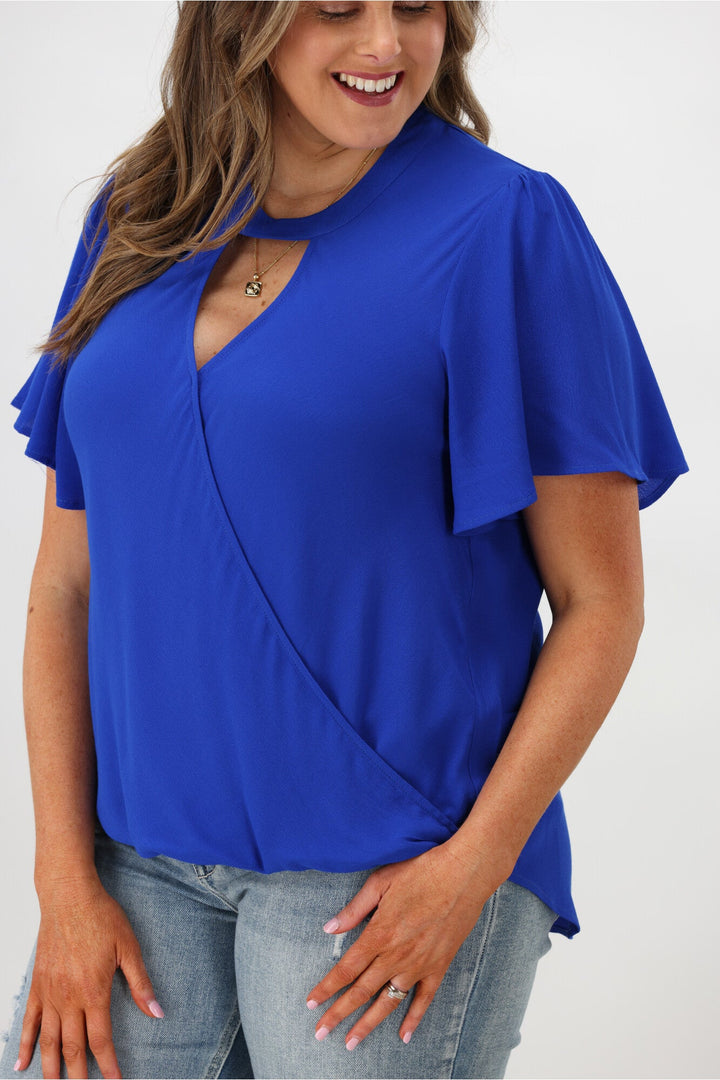 Gloss by Maria Crossover Front High Neck Blouse Cobalt