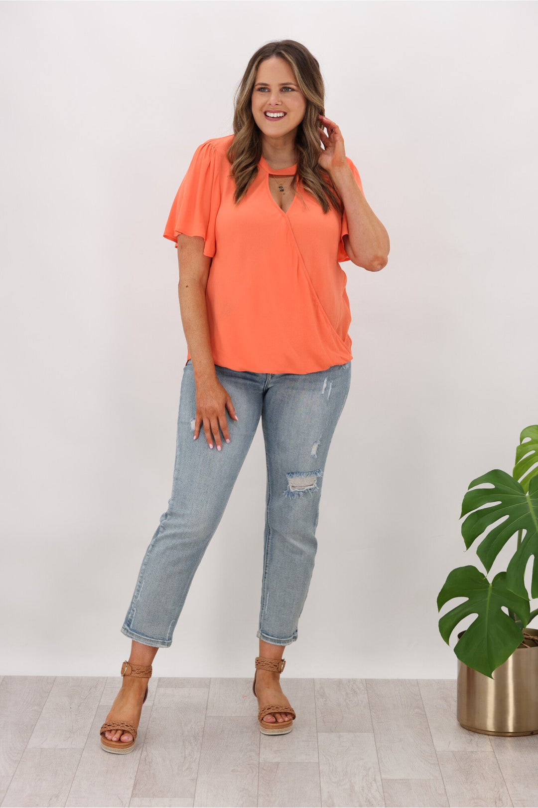Gloss by Maria Crossover Front High Neck Blouse Tomato