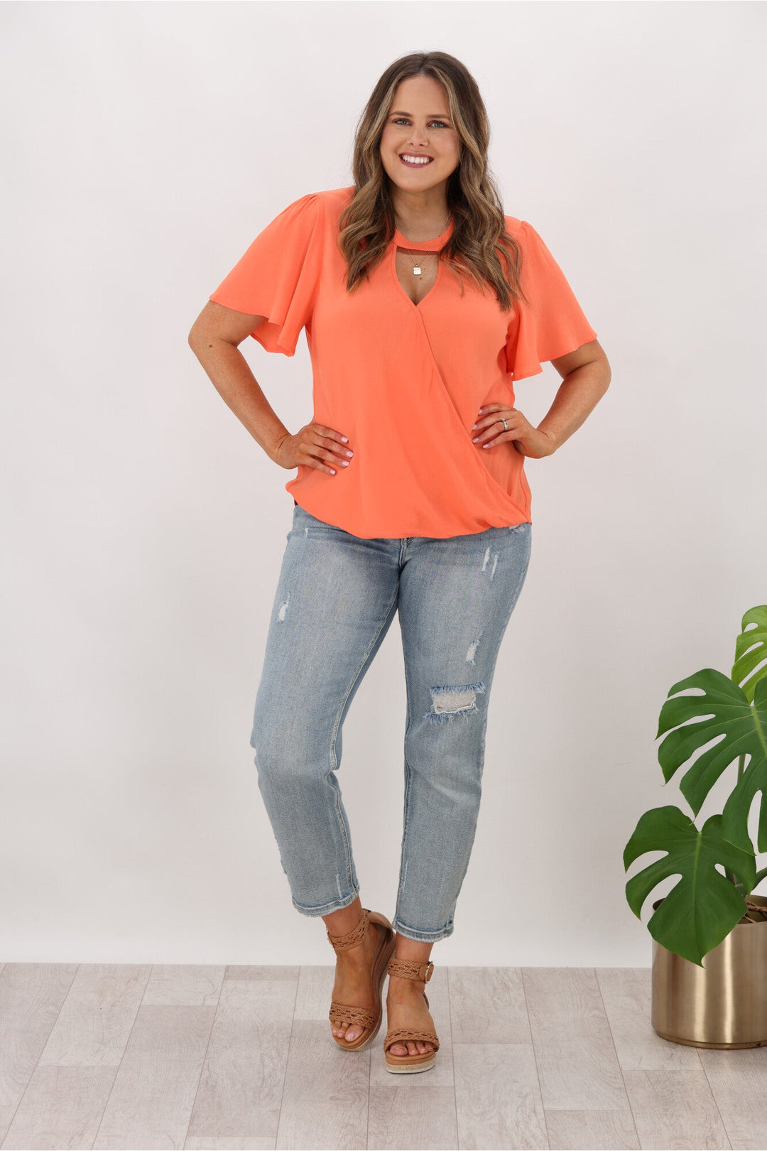 Gloss by Maria Crossover Front High Neck Blouse Tomato
