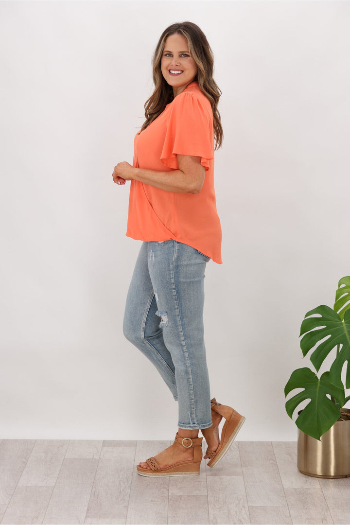 Gloss by Maria Crossover Front High Neck Blouse Tomato