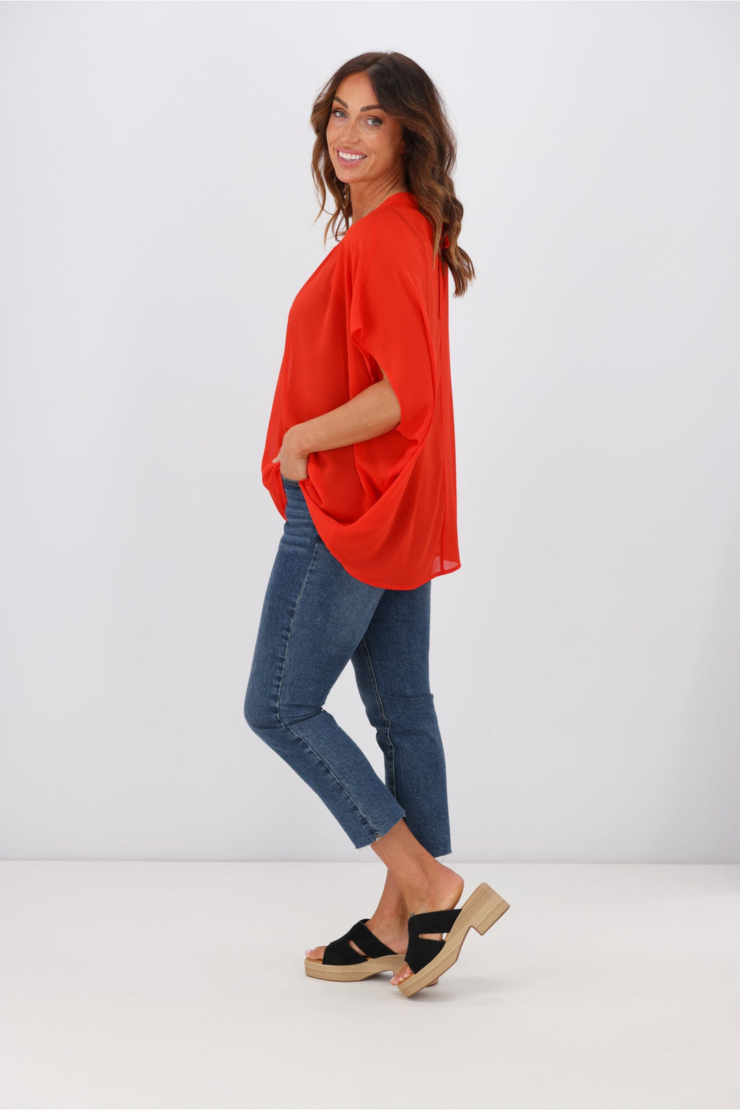 Gloss by Mathilda Batwing Tie Neck Top Tomato