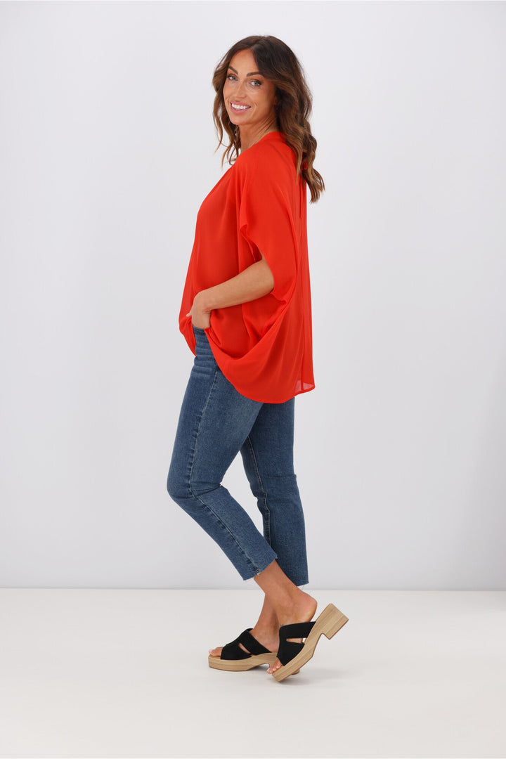Gloss by Mathilda Batwing Tie Neck Top Tomato