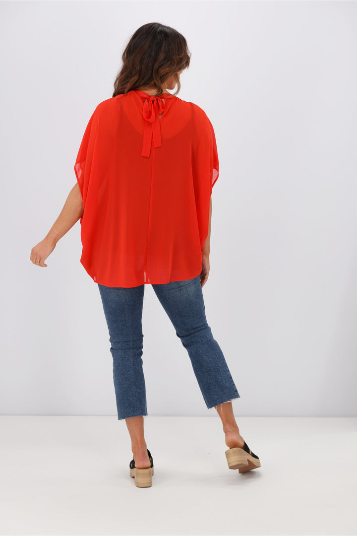 Gloss by Mathilda Batwing Tie Neck Top Tomato