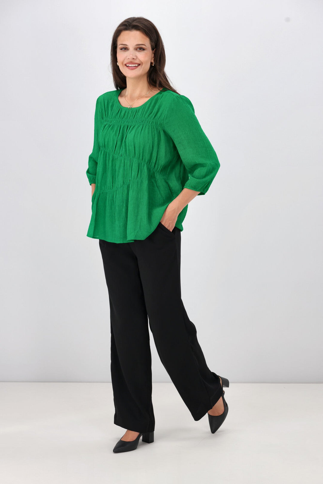 Gloss the Label Olsen Shirred Detail Top Green