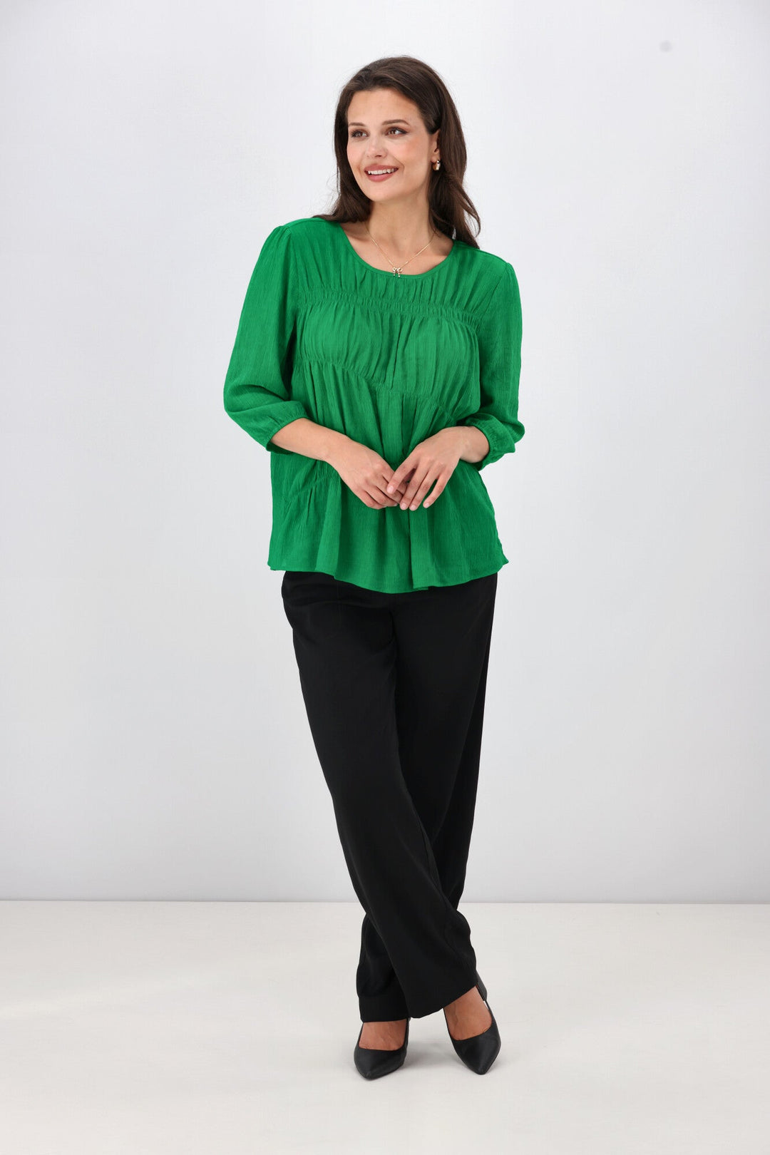 Gloss the Label Olsen Shirred Detail Top Green