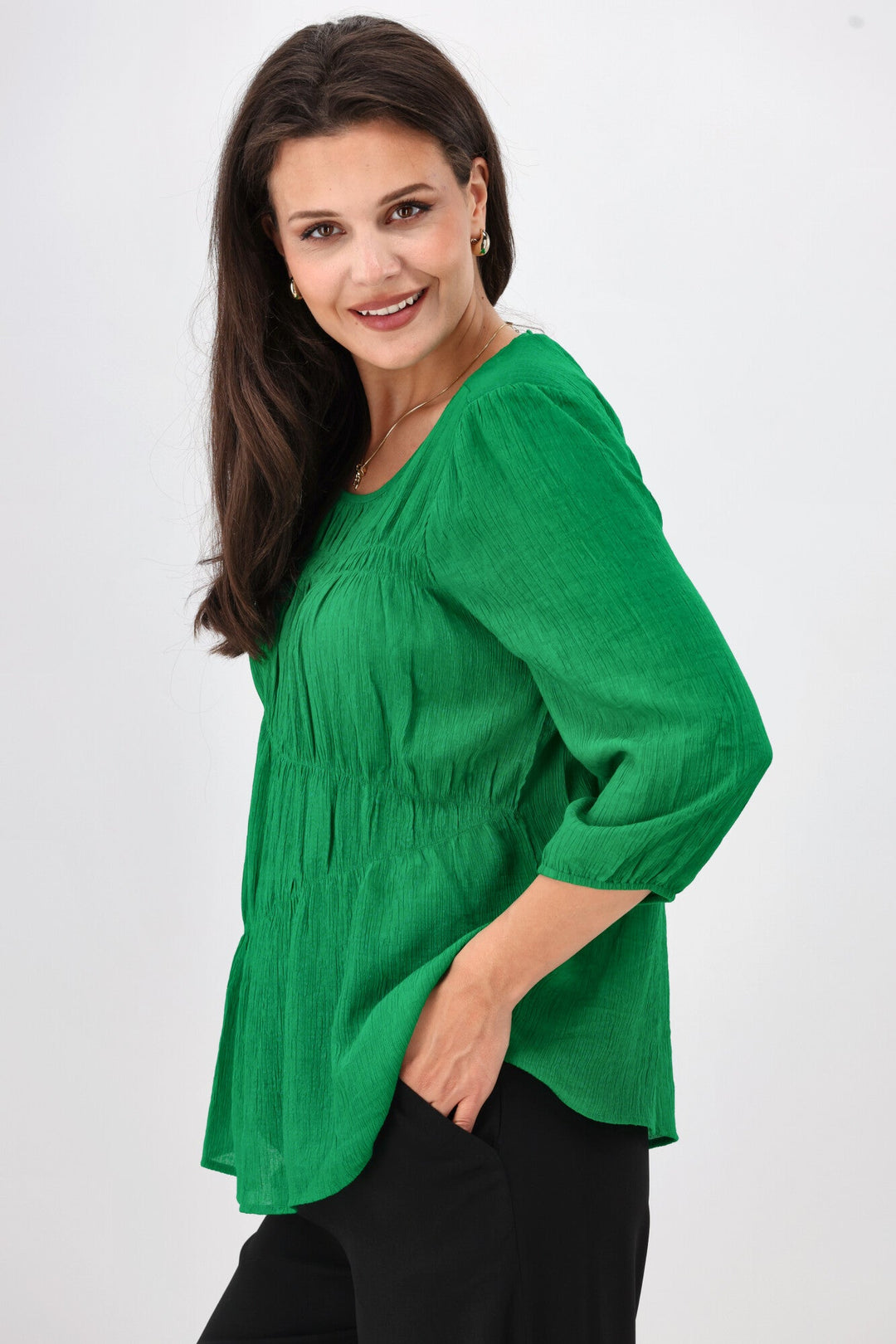 Gloss the Label Olsen Shirred Detail Top Green