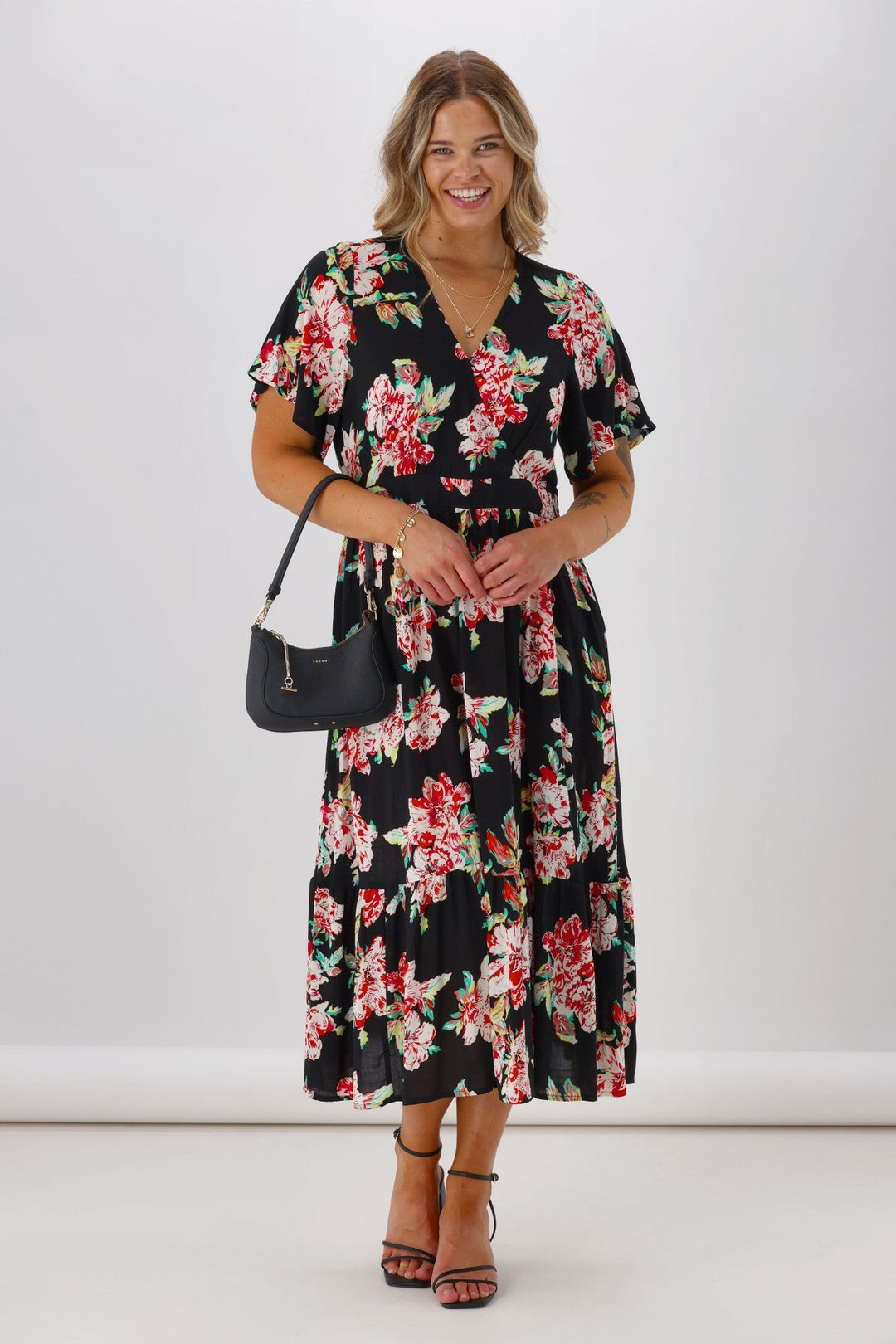 Gloss Tate Mock Wrap Front Dress  Black Floral