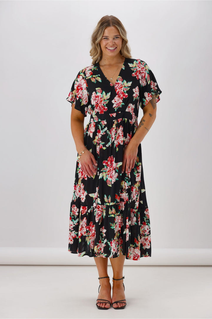 Gloss Tate Mock Wrap Front Dress  Black Floral