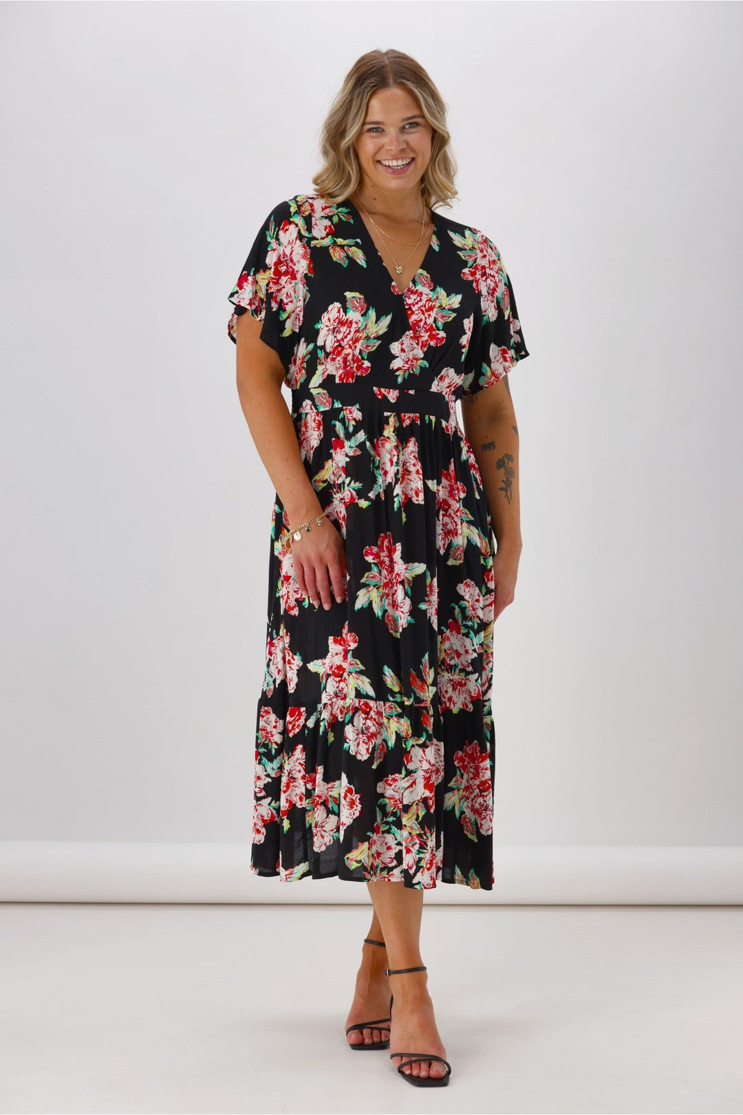 Gloss Tate Mock Wrap Front Dress  Black Floral
