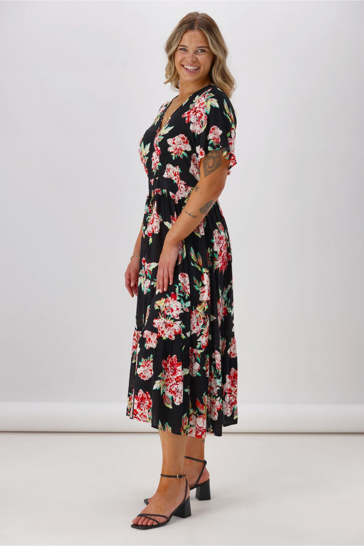 Gloss Tate Mock Wrap Front Dress  Black Floral
