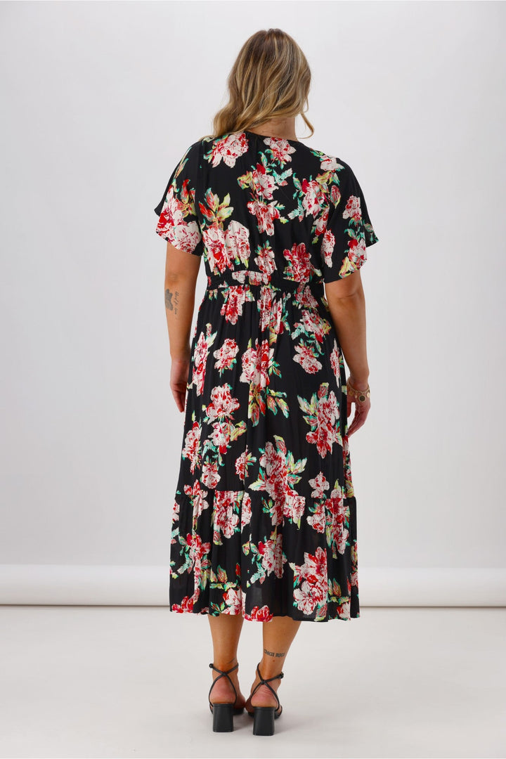 Gloss Tate Mock Wrap Front Dress  Black Floral