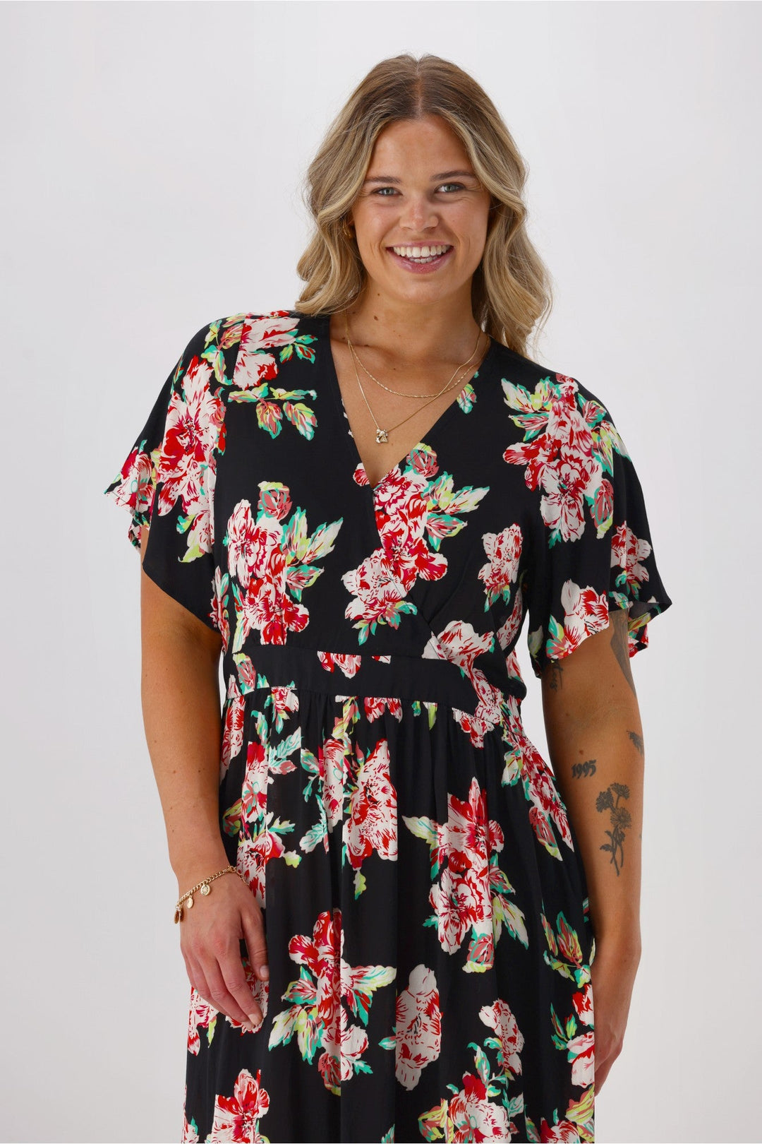 Gloss Tate Mock Wrap Front Dress  Black Floral