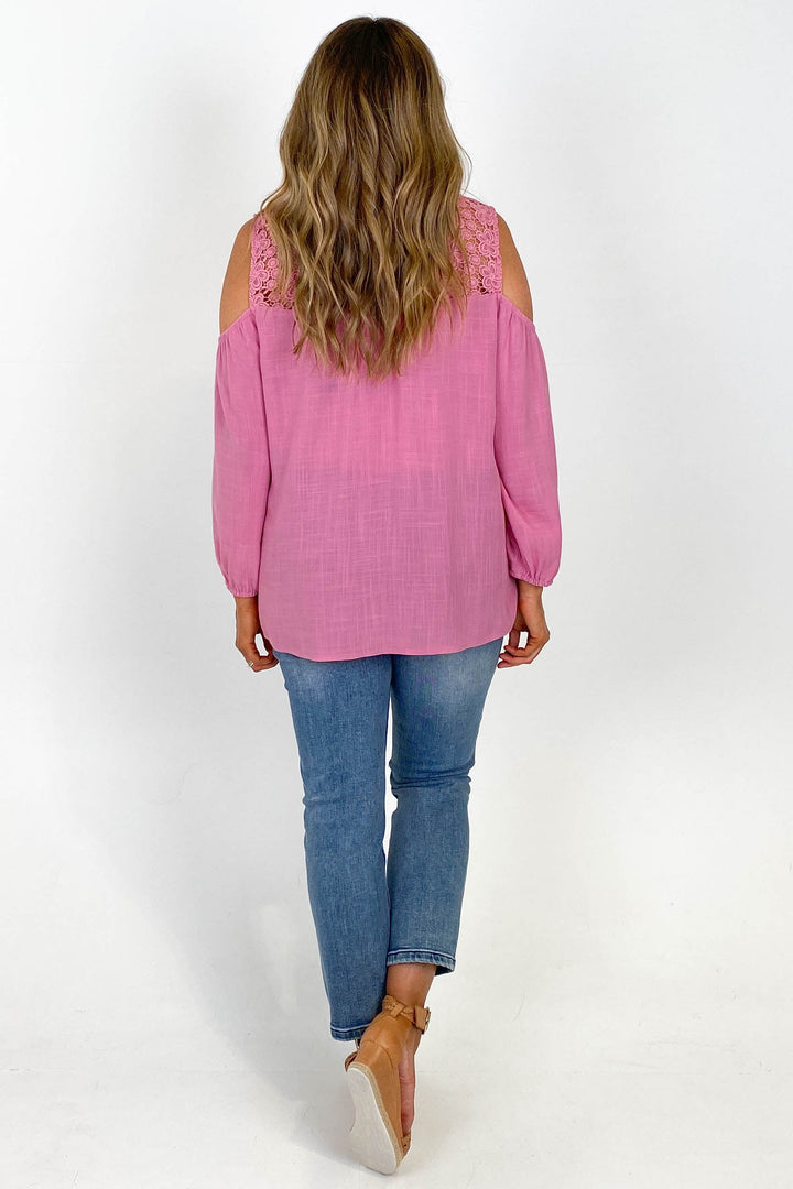 Gloss by Tayla Lace Cold Shoulder Top Pink