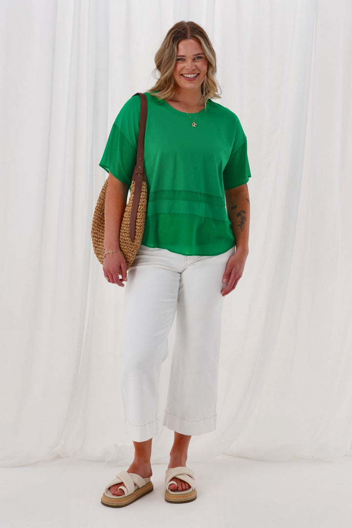 Gloss The Label Amana Chiffon Panel Tee Green