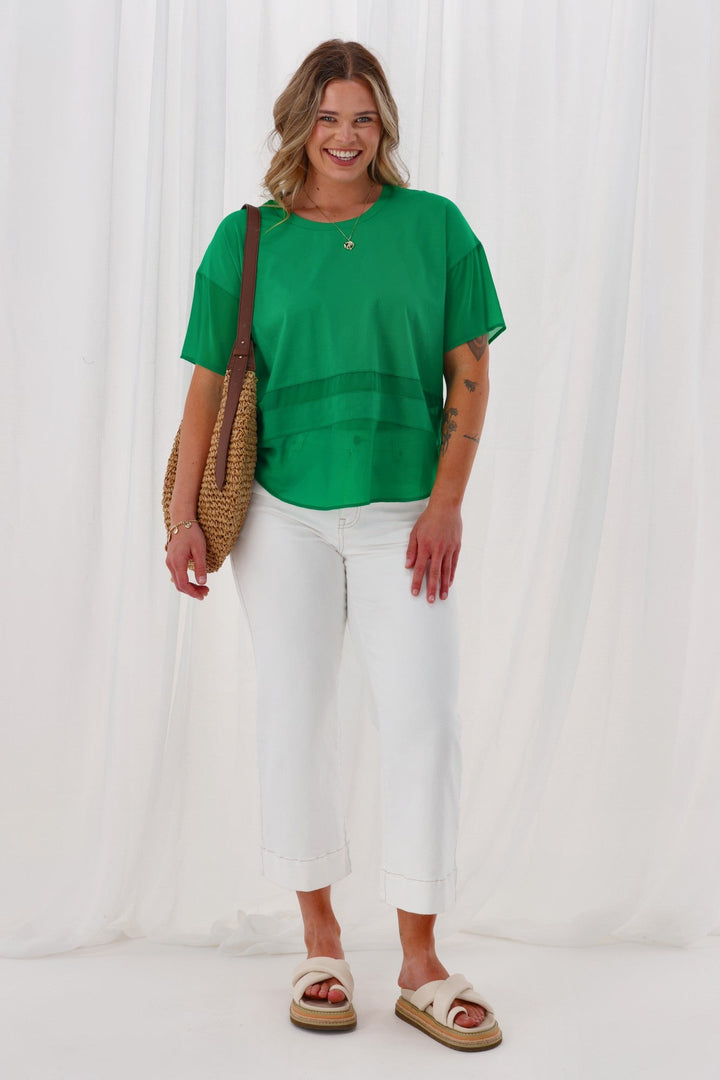 Gloss The Label Amana Chiffon Panel Tee Green