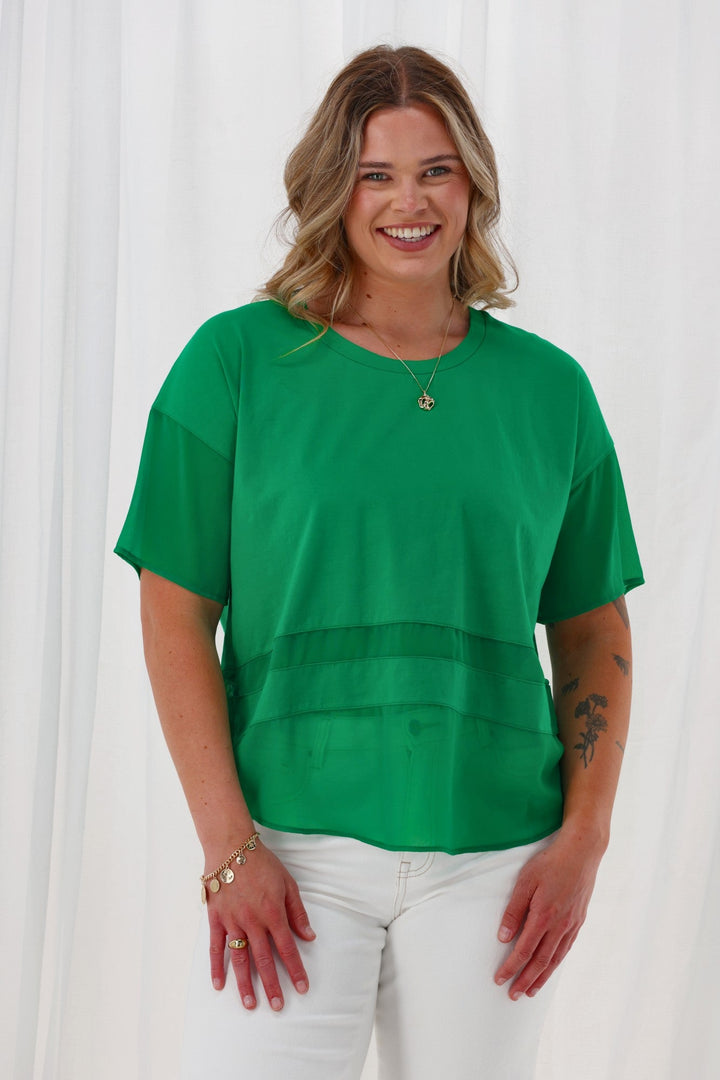 Gloss The Label Amana Chiffon Panel Tee Green
