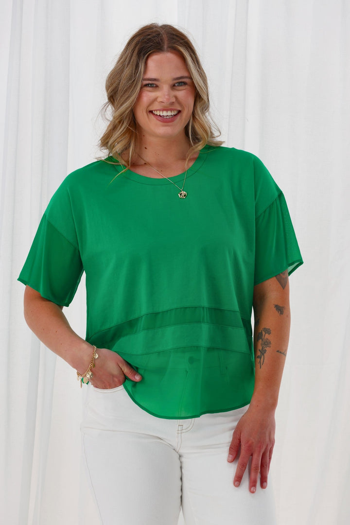 Gloss The Label Amana Chiffon Panel Tee Green