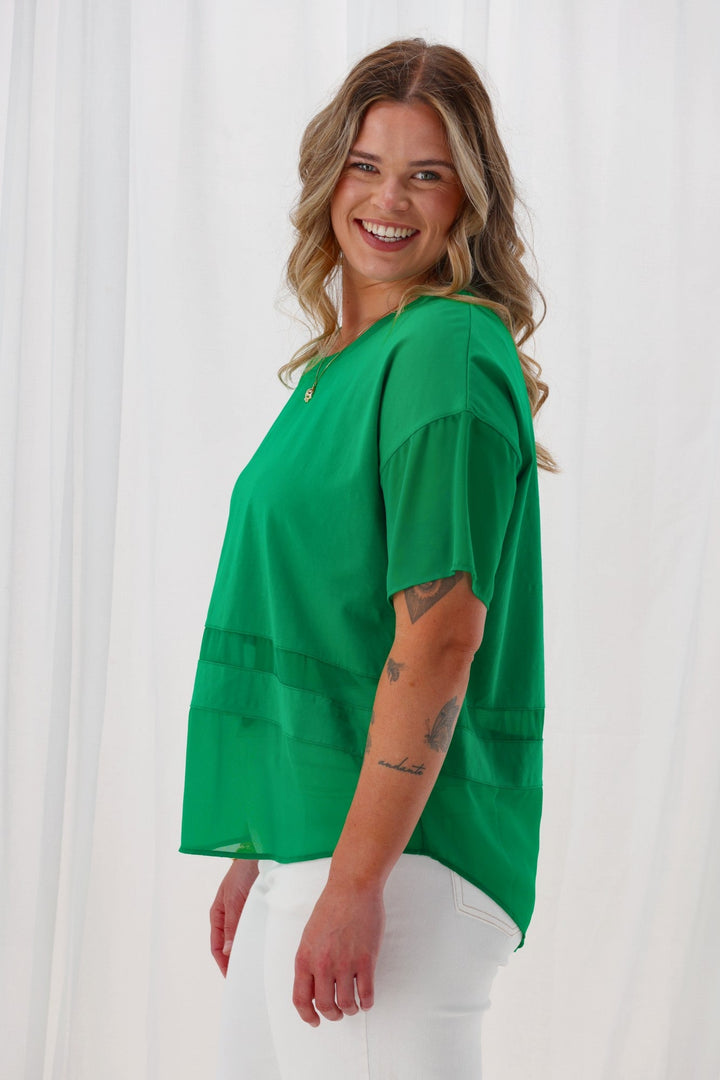 Gloss The Label Amana Chiffon Panel Tee Green