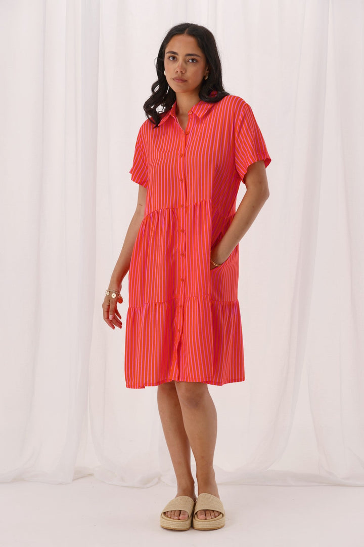 Gloss The Label Arianwen Dress Orange And Pink Stripe