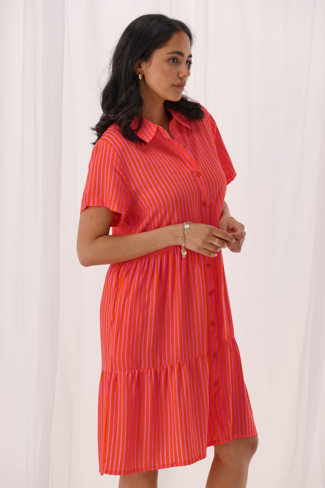 Gloss The Label Arianwen Dress Orange And Pink Stripe