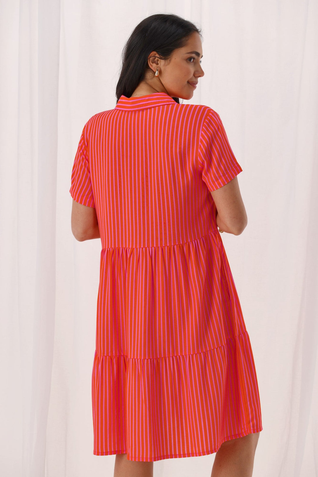 Gloss The Label Arianwen Dress Orange And Pink Stripe