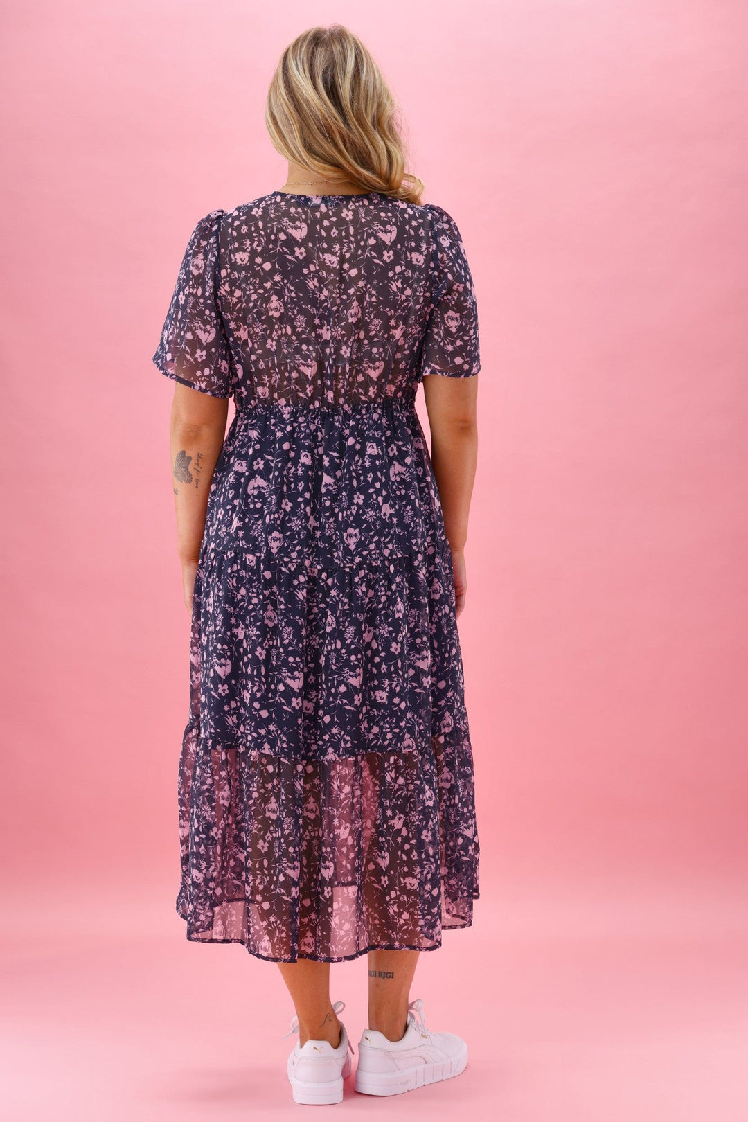 Gloss The Label Avonley Tiered Chiffon Dress Midnight Floral