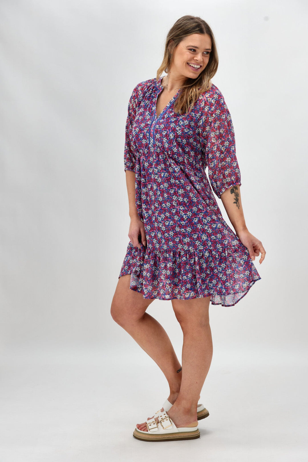 Gloss The Label Barter Empire Dress Pink Floral