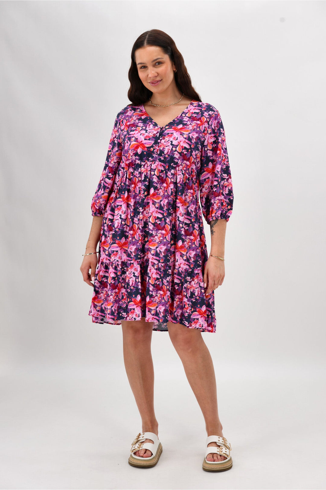 Gloss The Label Braith Empire Line Dress Midnight Floral