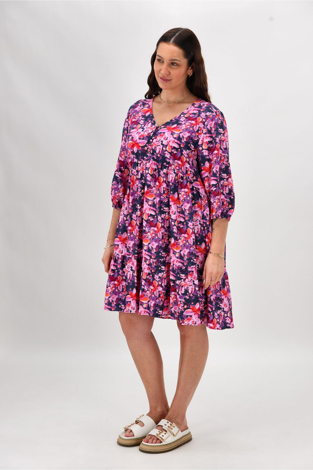 Gloss The Label Braith Empire Line Dress Midnight Floral