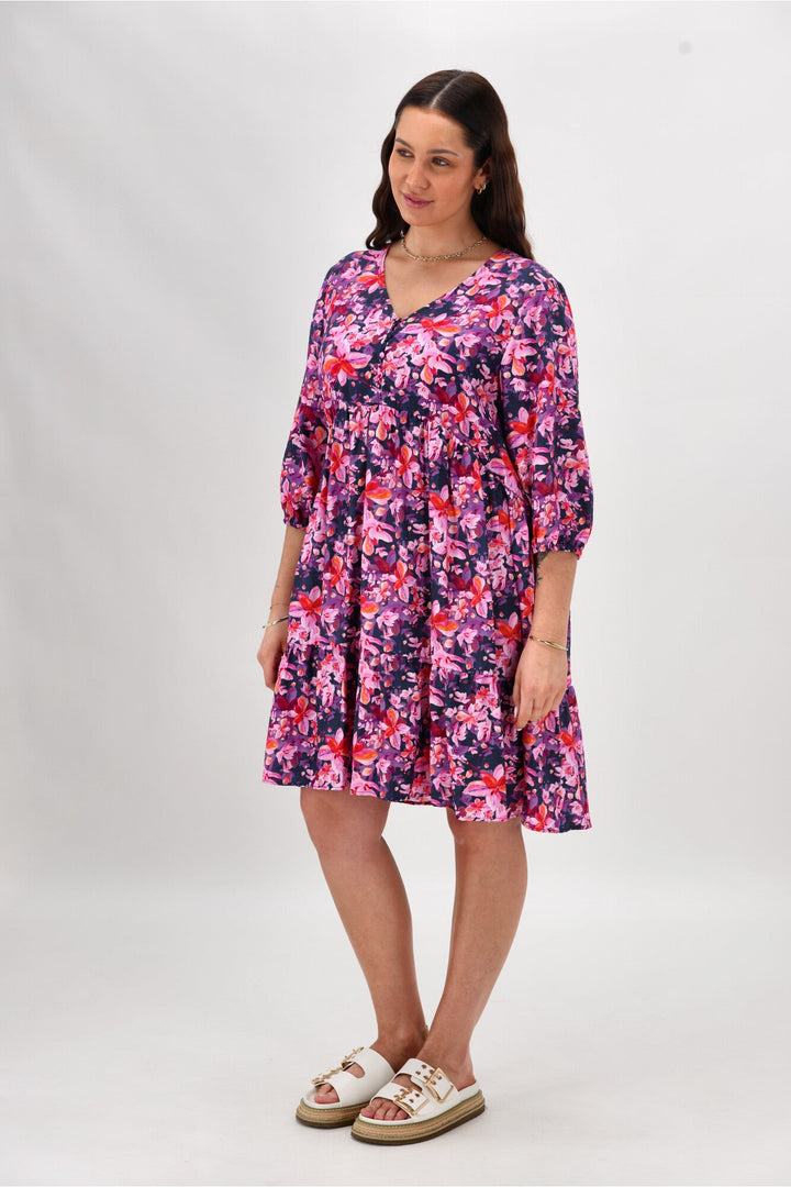 Gloss The Label Braith Empire Line Dress Midnight Floral