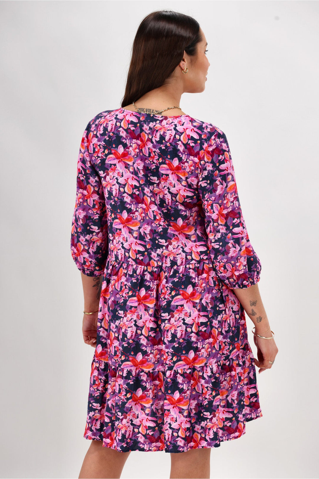 Gloss The Label Braith Empire Line Dress Midnight Floral