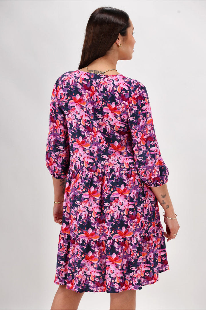 Gloss The Label Braith Empire Line Dress Midnight Floral