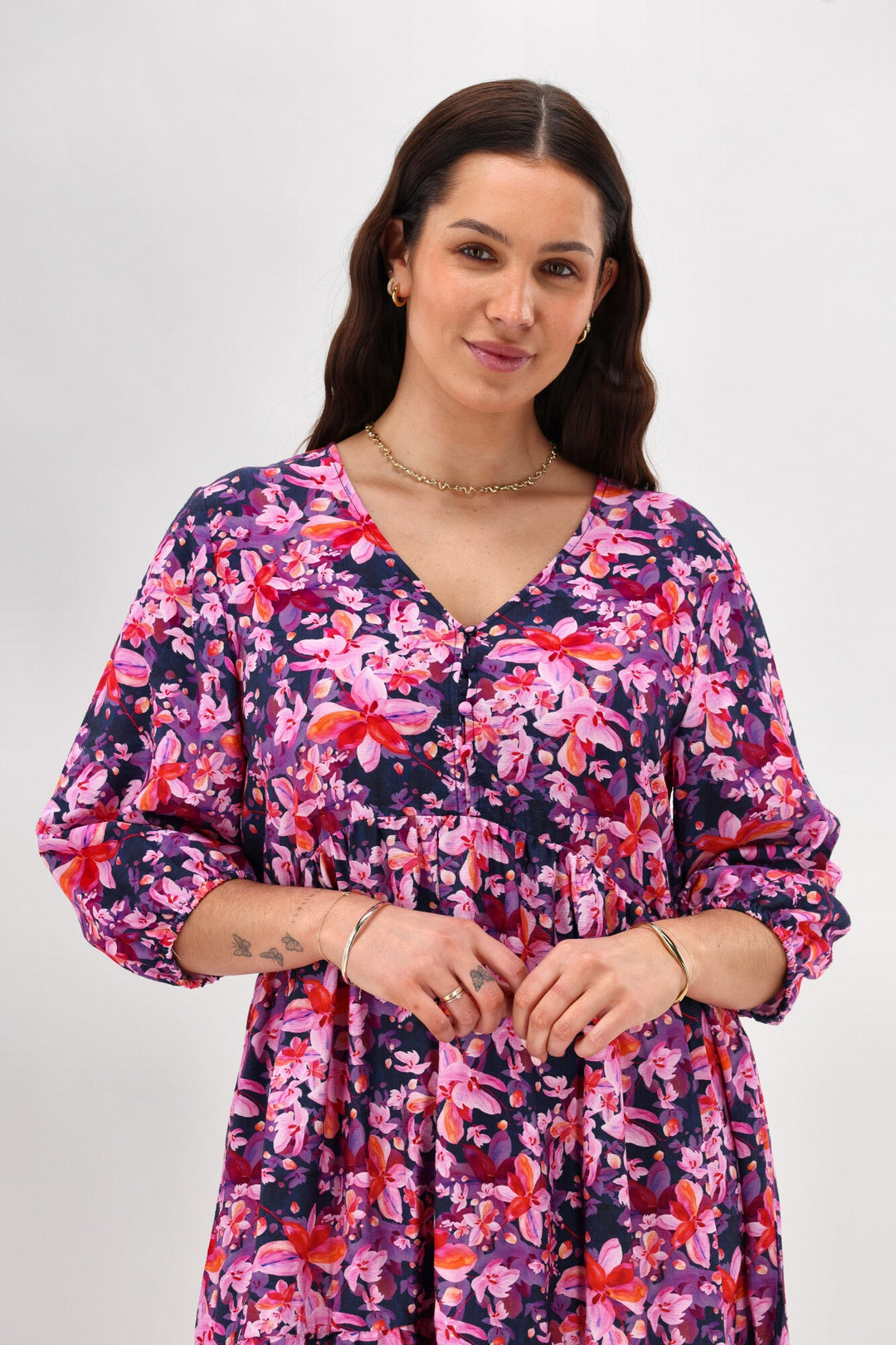 Gloss The Label Braith Empire Line Dress Midnight Floral