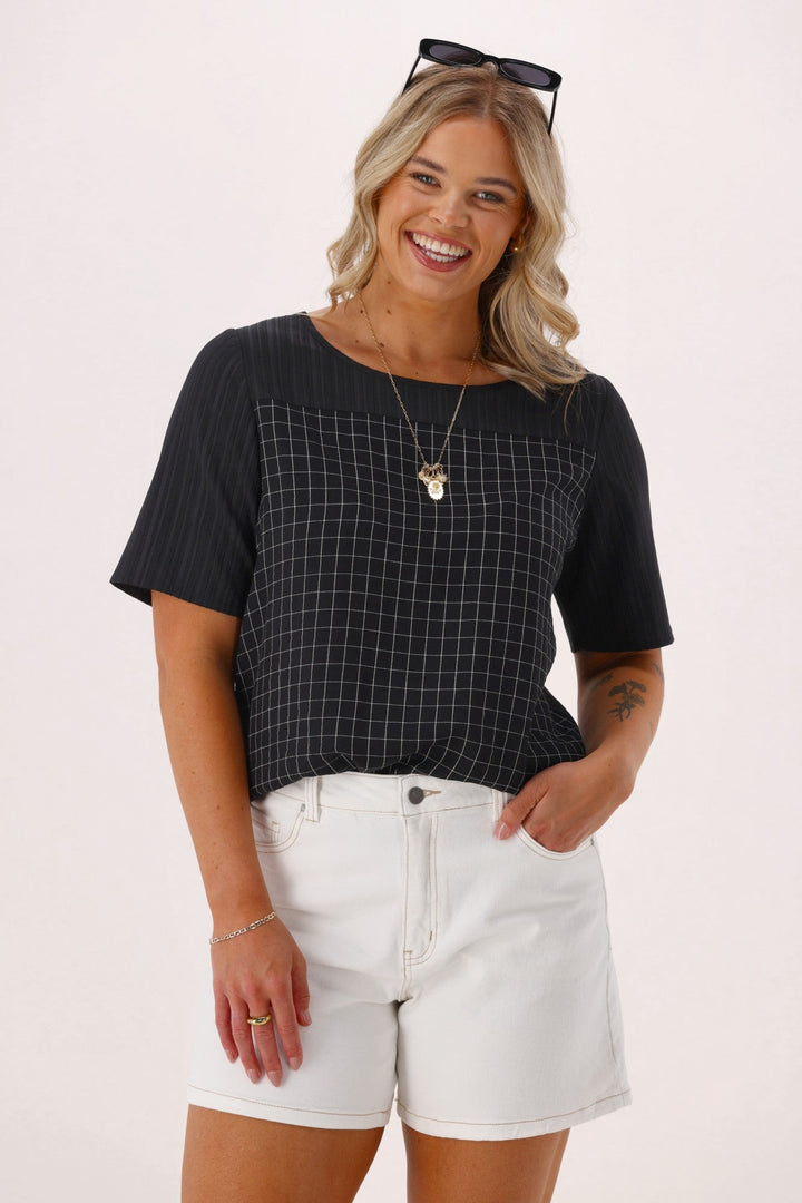 Gloss The Label Celeste Top Black Check