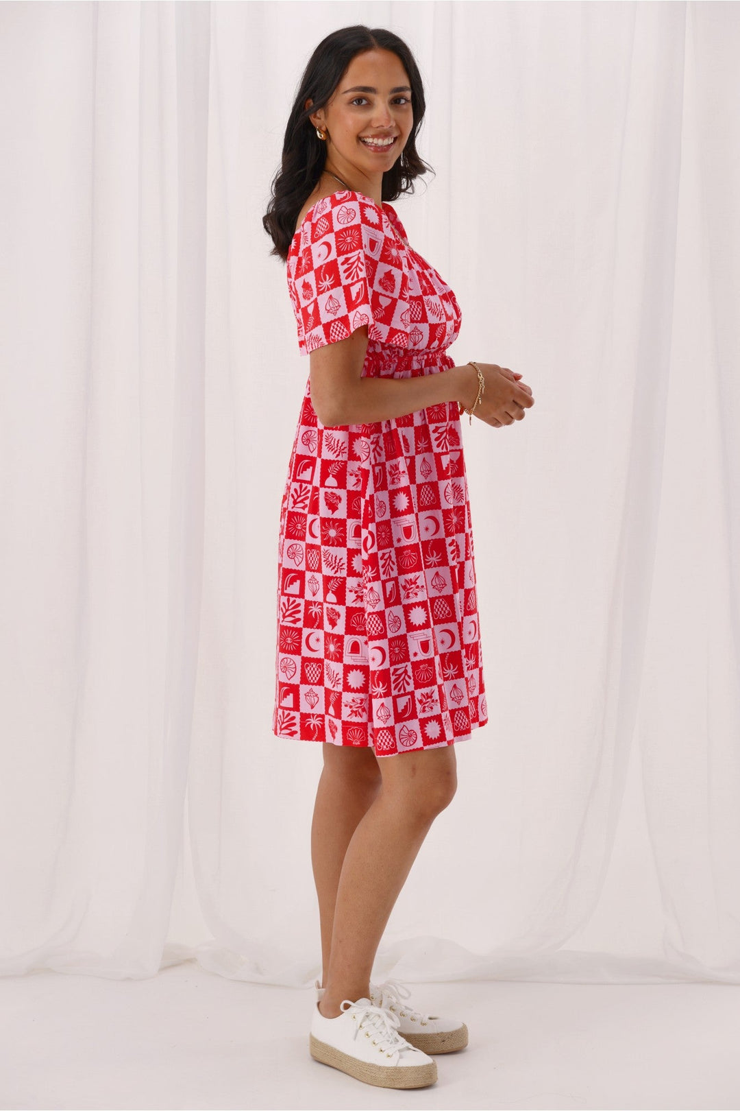 Gloss The Label Coastal Dress Pink Print