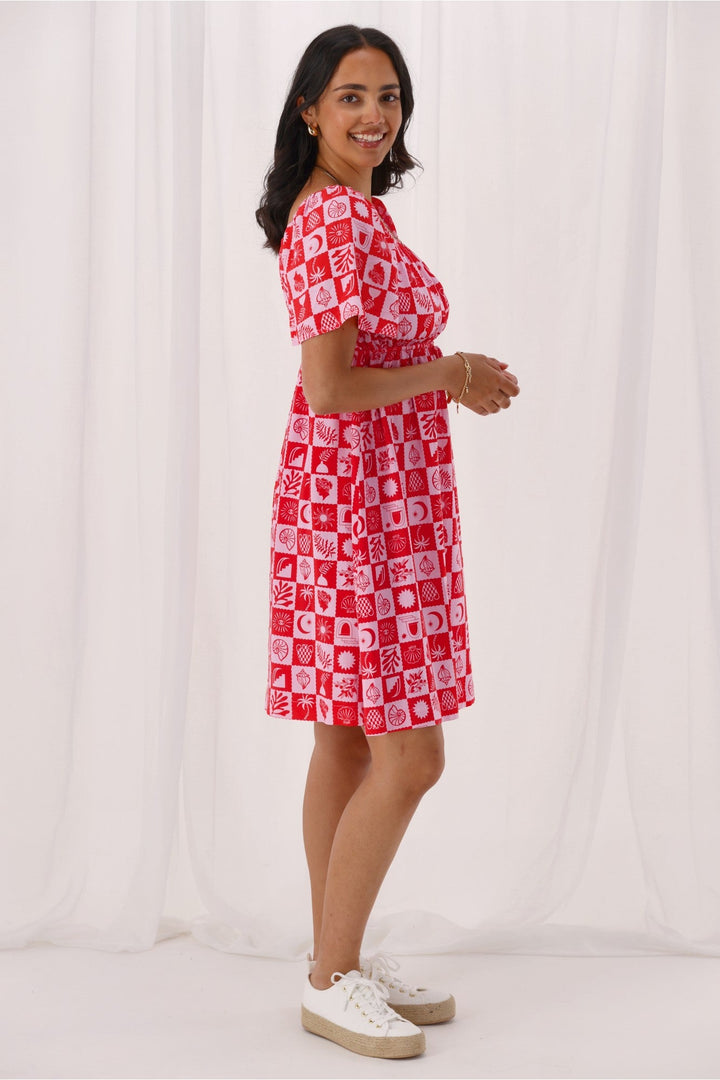 Gloss The Label Coastal Dress Pink Print