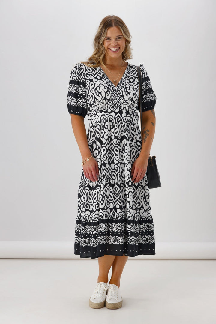 Gloss The Label Daly Border Print Dress Black